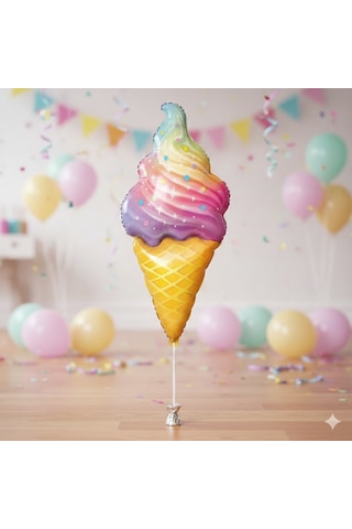 110x50 Cm Dondurma Folyo Balon 47 İnç - Doğum Günü Parti Dekorasyon Balonu Çok Renkli