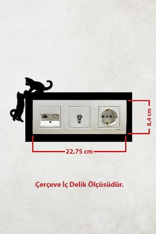 Kedi Tasarım 3lü Dekoratif Priz Çerçevesi İç Ölçü 22,75x8,4 Cm Priz Çerçevesi Üçlü