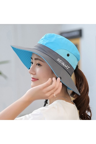 Uv Işınlarına Karşı Koruyucu Geniş Kenarlı Plaj Şapkası - Hafif Ve Konforlu Güneşten Korunma Aksesuarı Mavi