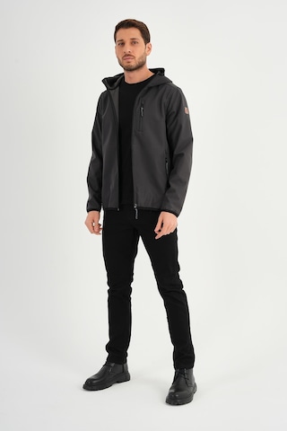 Alexander Gardi Alexandergardı Fermuarlı İçi Polarlı Su İtici Softshell Kumaş Kapüşonlu Mont E24-mnt-01 Gri