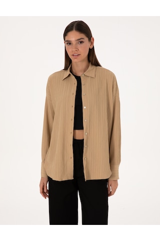 Pierre Cardin Kadın Koyu Bej Gömlek Desenli 50318232-vr088 Koyu Bej