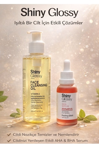 Shiny Glossy Shiny Glossy Yüz Temizleme Yağı 200 ML + Aha-Bha Peeling Etkili Serum 30 ML