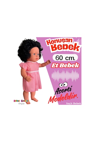 Oynar Gözlü Türkçe Konuşan Nazlı Saçlı Et Bebek 60 Cm. - Konuşabilen Bebek - Saçlı Büyük Bebek 001