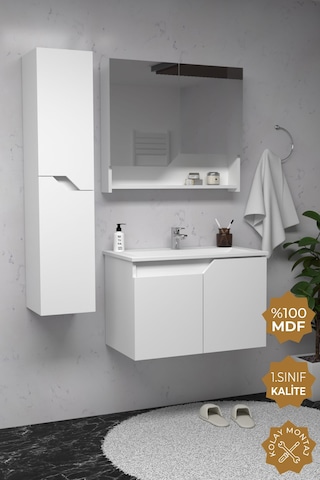 Teta Home Napoli 80 Cm Mdf Banyo Dolabı Seti + Boy Dolabı Beyaz Beyaz