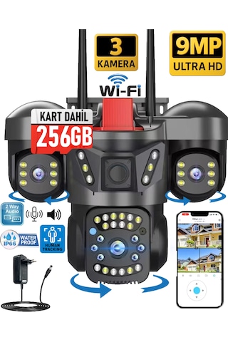 O-kam 5011 256gb 9mp 3 Lensli Akıllı Güvenlik Kamerası Wifi Gece Görüş Sesli Kişi Takibi