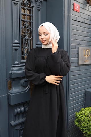 Kadın Siyah Aerobin Robalı Hat Belli Etmeyen Salaş Tesettür Elbise Rbolı0994 Siyah