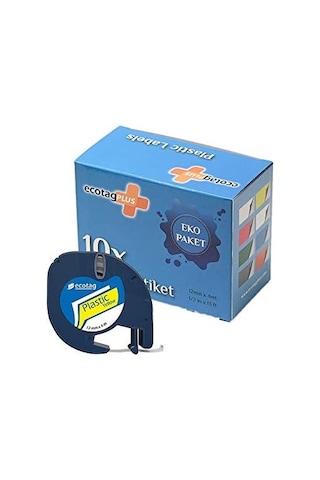 Ecotag Dymo Muadil Plastik Şerit Etiket Sarı 12 MM x 4 M 10'lu Paket