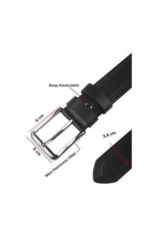 Deepsea Erkek Siyah 4 Cm Eninde Yanları Dikiş Nakışlı Mat Suni Deri Kemer 2402611 False