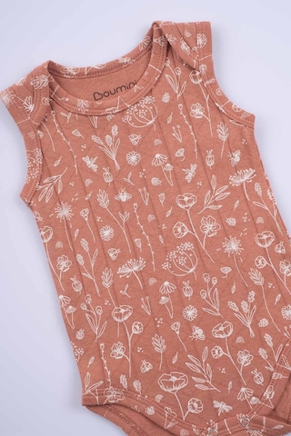Boumini Kolsuz Bebek Çıtçıtlı Atlet Müslin Bebek Body Bahar Çiçekli Kiremit-kiremit Kiremit