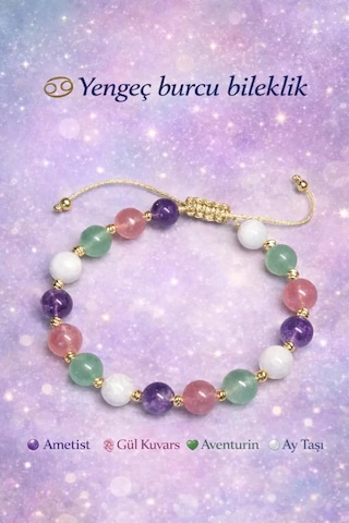 Doğaltaş Yengeç Burcu Bileklik Çok Renkli