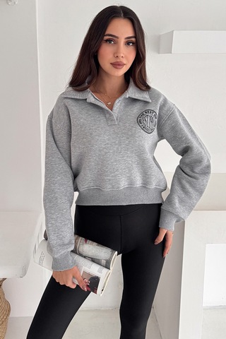 Noa & Noa Kadın Baskılı Oversize Sweatshirt Sporty Season 1992 Gri