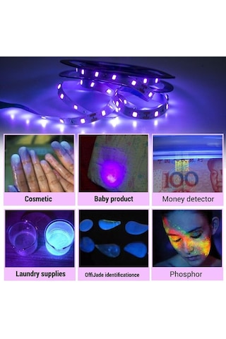 Uv Led Işık Şeridi Esnek Led Şerit Işık Ultraviyole Uv Lamba 385-400nm Siyah Işık 2835 Smd Dc12v Glow Parti Için Led Şerit 10m Eu Plug