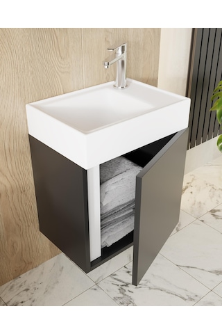 Karen Banyo Kemer 45 Cm,Lavabolu,Aynalı,Banyo Dolabı,Mat Antrasit,Lavabo Dahil Antrasit