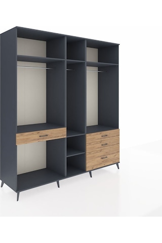 Kronos Dolap 7 Raflı 4 Çekmeceli 3 Askılı 220x59x243 Antrasit-antrasit/çam Antrasıt/atlas Çam