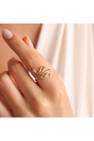 14 Ayar Altın Yılan Yüzük Emerald Classik T11139 Renkli