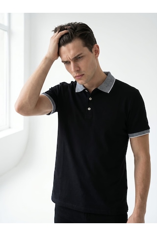 Giyim Dünyası Erkek Polo Yaka Kısa Kol Tshirt Siyah