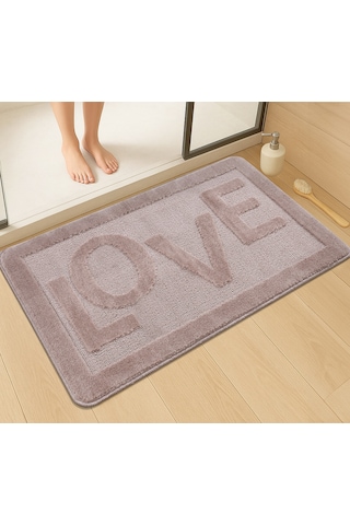 Doğal Kaymaz Taban Banyo Paspas Uzun Ömürlü Yumuşak Dokulu Su Emici Yıkanabilir Love 60x100 Vizon