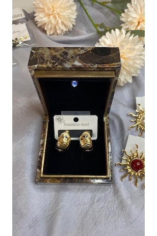 Bombeli Gold Çelik Şık Küpe Altın - Çok Renkli