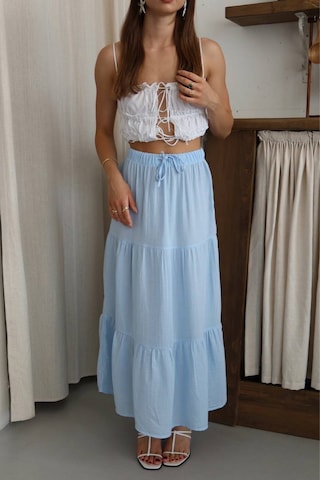 Balenbi Kadın Basic Beli Bağcıklı Müslin Etek 1104 Mavi