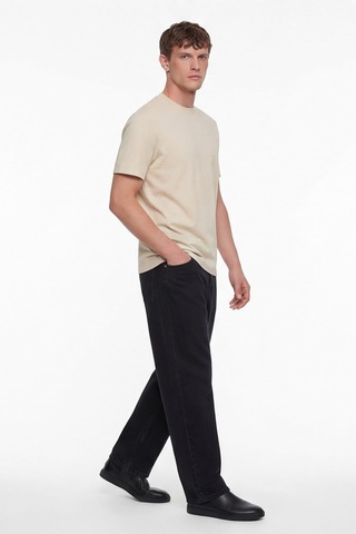 Sabri Özel Erkek Koyu Krem Normal Kesim Regular FitPamuk Dokuma Bisiklet Yaka Basic T-shirt