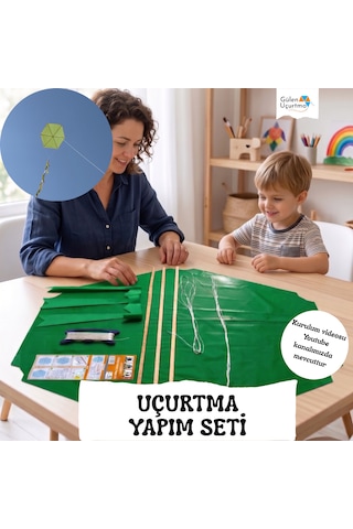 Uçurtma Yapım Seti / Naylon Altıgen / Ahşap Çıtalı / Yeşil