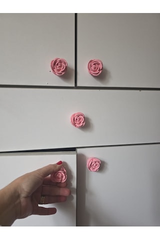Dafniart 6'lı Set Kırmızı Kalp Şeklinde Çekmece Ve Dolap Kulpu, 4-5 Cm, Vidalı Açık Pembe