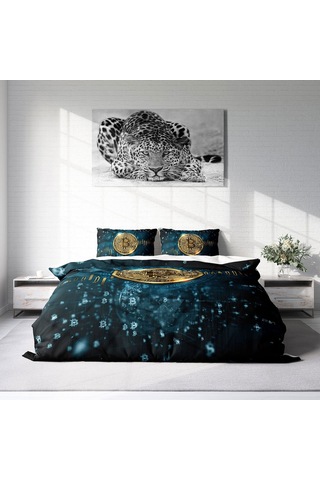 Monohome Bitcoin 3D Pamuk Saten Çift Kişilik Nevresim Takımı Çok Renkli