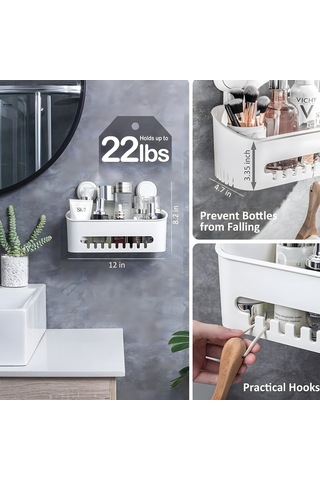 Duş Rafı Ve Sabunluk Sabunluk Çift Katmanlı Duş Rafı Emişli Duş Sepeti Düzenleyici Maksimum Tutma Kapasitesi 22 Lbs Banyo Rafı Duş Beyaz