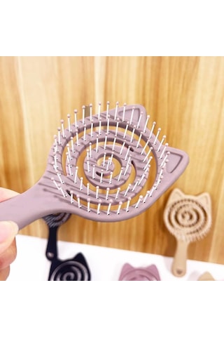 1 Adet Sevimli Kedi Desenli Saç Açıcı Saç Tarağı, Saç Derisi Masajı, Kuru Ve Islak Saç Fırçası - Purplepurple
