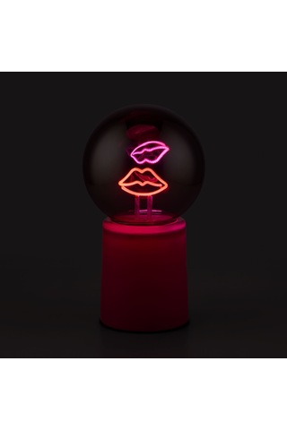 Pembe Cam Lips Şarjlı Masa Lambası 12x21x12 Cm