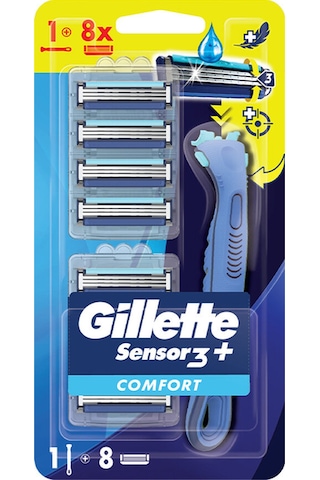 Gillette Sensor3 Plus Comfort Tıraş Makinesi + 8'li Yedek Başlık