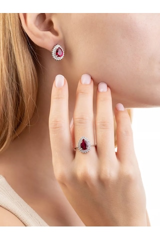 Pavlova Jewelry 925 Ayar Gümüş, Büyük Yakut Ve Kübik Zirkon Taşlı Yüzük 85709311 Mavi