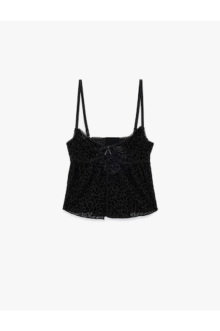 Koton İnce Askılı Leopar Desenli Kamisol Pijama Üstü Siyah 7wlk90007mk
