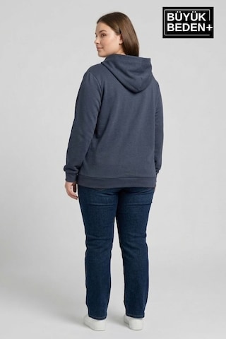Süperlife Kadın Büyük Beden Fermuarlı Kapüşonlu İnce Sweatshirt Hırka - Rahat Kalıp Spr26bhr960 Indigo