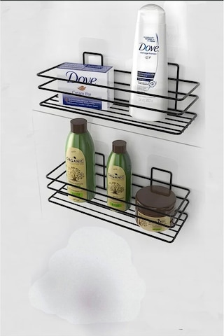 2 Adet Banyo Düzenleyici, Tek Katlı Siyah Banyo Organizer Siyah