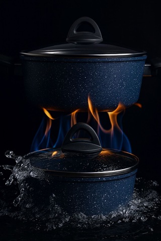 7 Parça Almeria Gri Granit Dik Tencere Ve Tava Seti 20 Cm 2.5l, 24 Cm 4.5l, 26 Cm 3l, 26 Cm Tava Lacivert