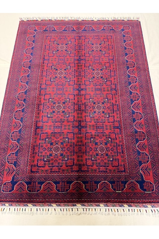 El Dokuma Afgan Halı 100% Yün Kök Boya Elsanat Eseı İle Harıka Yildiz Desenlı Kırmızı