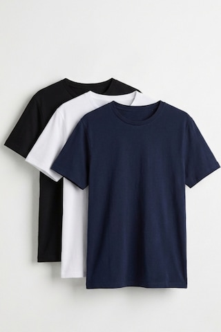 Elemge 3'lü Pamuk Likra Vücuda Oturan Magic Fit Erkek T-shirt Compact Penye Kısa Kol Esnek Tişört Elastan Siyah-beyaz-lacivert