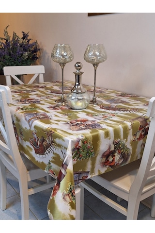 Yeni Yıl Desenli Elyaflı Pvc Masa Örtüsü Silinebilir Ve Su Geçirmez Muşamba Sarı