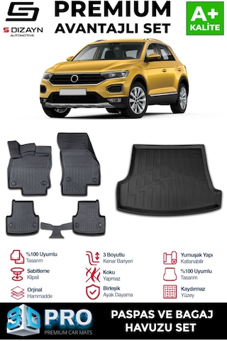 S-dizayn Vw T-roc 3d Pro Havuzlu Paspas Ve Üst Bagaj Havuzu Seti 2'li Set 2019-2021 A+ Kalite