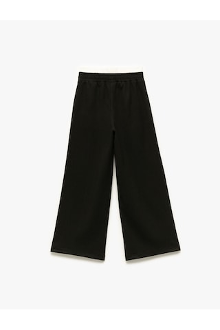 Koton Beli Bağcıklı Bürümcük Kumaş Basic Geniş Paça Pantolon Siyah 5skg40215ak Siyah