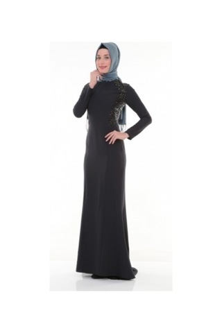 Nidya Moda Kombinli Lacivert Elbise-4048Pl Lacivert