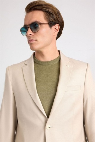 Süvari Bej Slim Mono Yaka Torba Cep 6 Drop Klasik Ceket Ct2021600427-bj3
