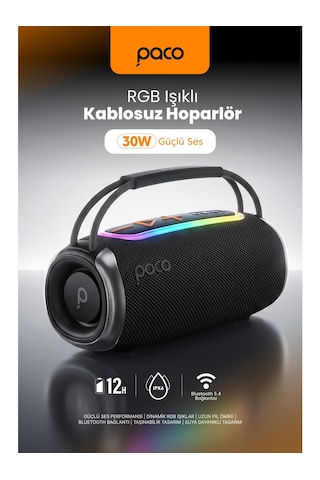 Dossimo Paco 30w Güçlü Ses Bt Aux Usb Tf Card Çoklu Bağlantılı Suya Dayanıklı Speaker Hoparlör Ses Bombası