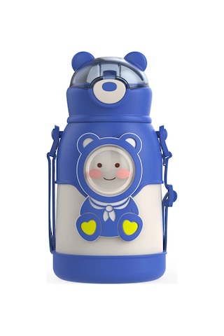 Taşınabilir Çocuk Termos Şişesi 316 Paslanmaz Çelik Öğrenci Pipetli Bardak-mavi Mavi