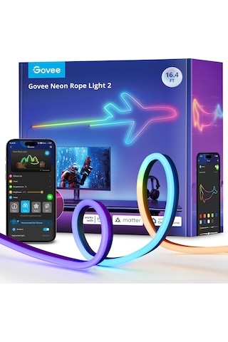 Govee Neon Halat Işık 2, Rgbıc Neon Led Şerit 5m, Şekil Haritalamalı, Dıy Tasarımı, Smartthings İle Uyumlu, Matter, Alexa Ve Google Assistant, Oyun Odası Duvar Dekorasyonu İçin, Siyah