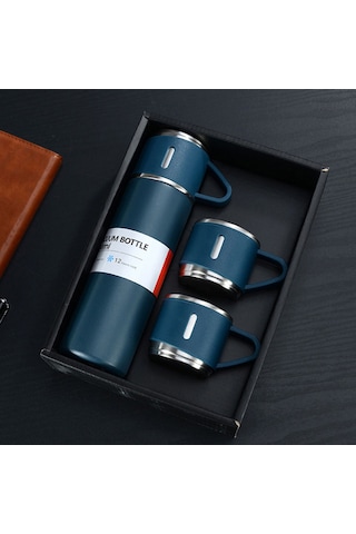 3 Bardak 500 ml Sıcak Soğuk Tutan Termos Mavi - AL3678