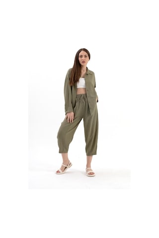 Krinkıl Kumaş Keten İkili Takım - Haki-haki Haki