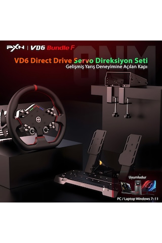 Pxn Vd6 Direct Drive Sim Racing Seti 6nm Direct Drive Servo Motor, W Ds R2 Direksiyon, Hall Effect 2 Pedal, Masa Kelepçesi Pc Windows 7 11