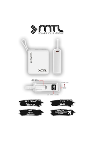10000 Mah 22.5w Süper Hızlı Dahili Type-c Kablolu Dijital Göstergeli Hızlı Şarj Powerbank Mt4540 Çok Renkli